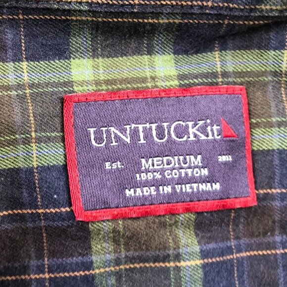 Untuckit Mens Shirt Medium Long Sleeve Plaid Button-Up Flannel 100% Cotton - Picture 3 of 11